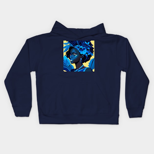 Blue flowers lady Kids Hoodie by Lilbangdesigns